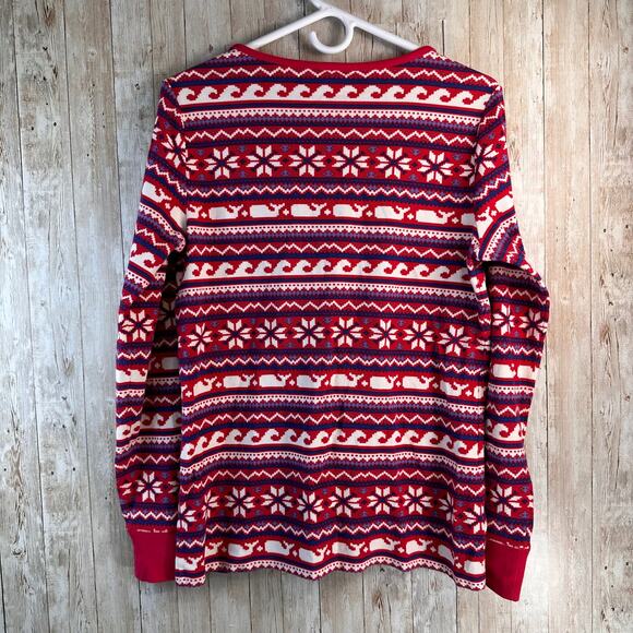 Vineyard Vines Pajamas Set Womens S Red Whale Isle Waffle Henley Knit Ribbed - Picture 2 of 12